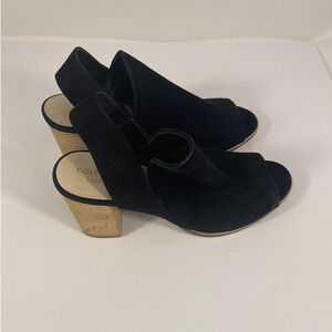 Cole Haan Shoes Women's SZ 9 Black Peep Toe Suede Block Heel Slingback Grand OS